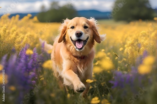 golden retriever puppy running in the park. generated by ai