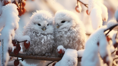Wings of the North: Snowy Owls in the Sami Homeland, Gracefully Perched on Snow-Covered Trees - A Captivating Portrait of Avian Majesty in the Arctic Wilderness