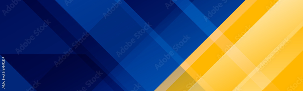 Blue and yellow diagonal line footer design. Abstract horizontal sport background. Wide navy sporty banner template for presentation, footer, header, poster. Gradient geometric shape wallpaper. Vector