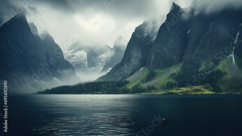 Moody mountain landscape in Norway photo