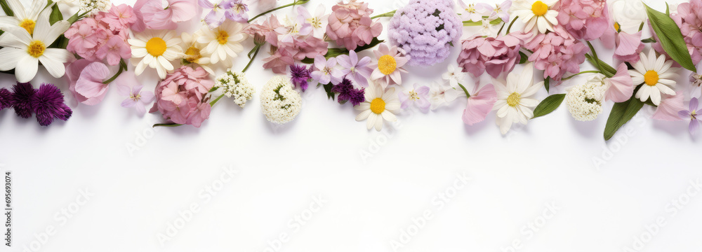 Wide and beautiful flowers in front of a white background, leave blank advertising background