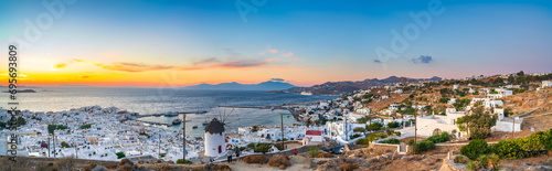 Mykonos island sunset panorama. Greece