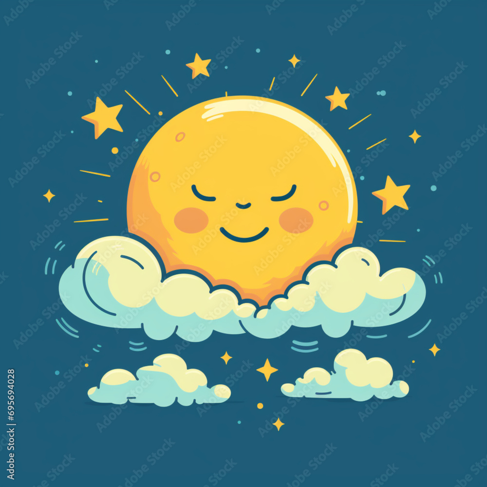 Cheerful Sun Characters on Clouds Collection  No.3