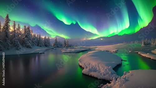stunning view northern southern lights, created interaction solar wind with Earths atmosphere. photo