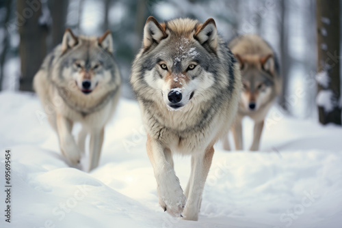 a pack of wolves hunting for prey © Kien