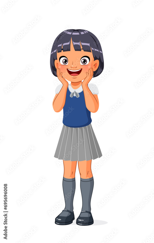 Happy excited Asian girl. Cartoon vector illustration. Happy excited Asian girl. Cartoon vector illustration.
