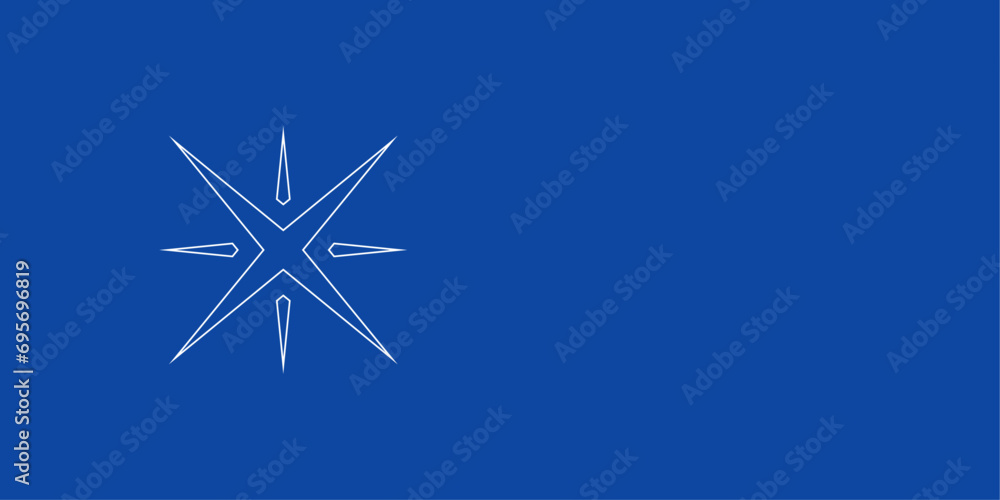 A large white outline star symbol on the left. Designed as thin white lines. Vector illustration on blue background A large white outline star symbol on the left. Designed as thin white lines. Vector illustration on blue background