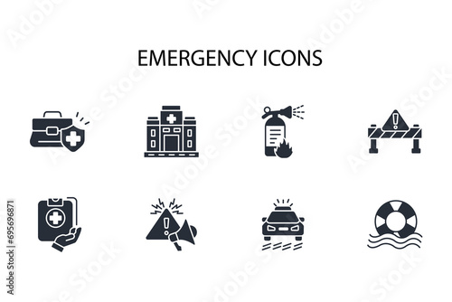 Emergency icon set.vector.Editable stroke.linear style sign for use web design,logo.Symbol illustration.