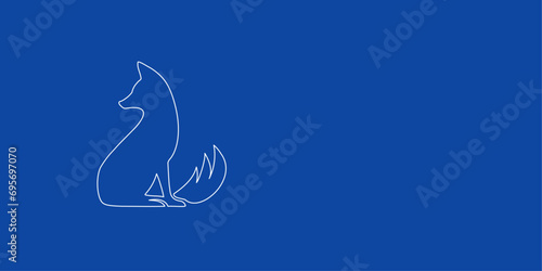 A large white outline fox symbol on the left. Designed as thin white lines. Vector illustration on blue background