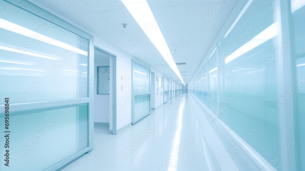 Blurred interior of hospital ,abstract medical background.