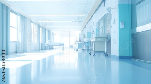 Blurred interior of hospital  abstract medical background.
