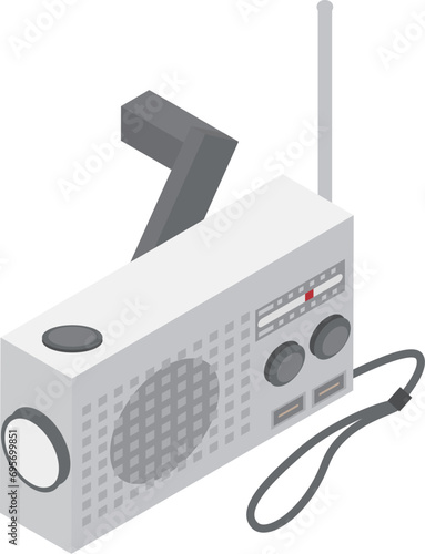 アイソメトリックな手回し充電の防災ラジオのイメージ素材