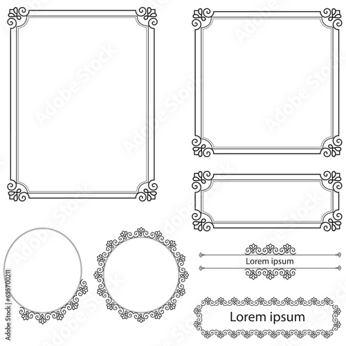 Set of Decorative vintage frames and borders. floral ornamental frame. Calligraphic frame and page decoration. Vector illustration