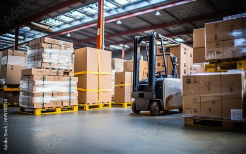 forklift loader working at warehouse