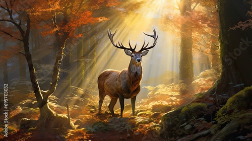 Red Deer in morning Sun © paisorn