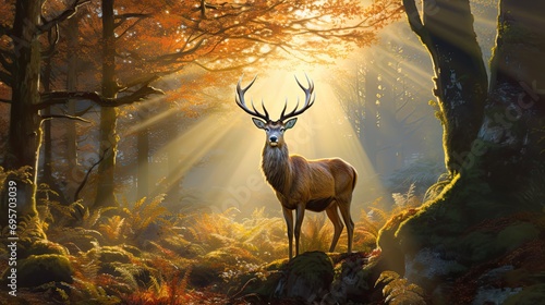 Red Deer in morning Sun © paisorn