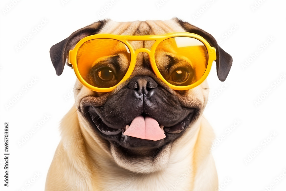 a dog wearing sunglasses and sticking his tongue out