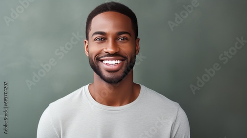 Portrait of delighted African American male with positive smile, 