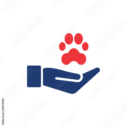 Animal Paw and Human Hand Silhouette Icon. Animal Donation, Care and Protection concept. Adoption of Pets, Shelter, Charity Icon. Animal welfare Pictogram. Vector illustration.