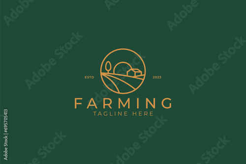 Nature Badge Logo Farm and Agricultural Sign Symbol Village Rural Countryside Scene Sunrise Abstract Illustration
