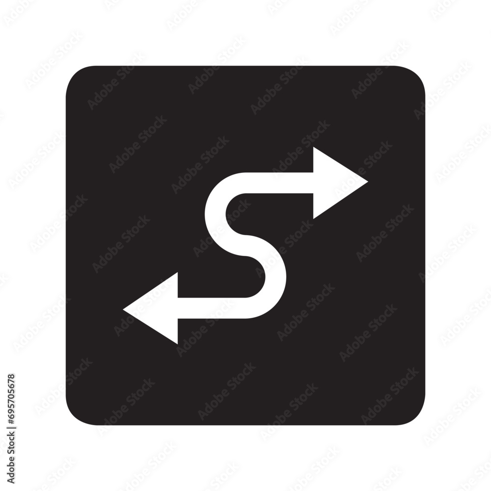 Double arrow icon vector. Zigzag logo design. Curved vector icon illustration in square isolated on white background Double arrow icon vector. Zigzag logo design. Curved vector icon illustration in square isolated on white background