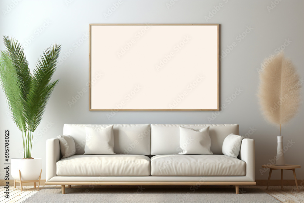 a living room with a couch and a plant a living room with a couch and a plant