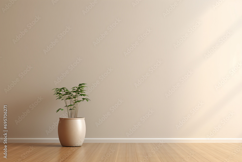 a plant in a vase on a wooden floor