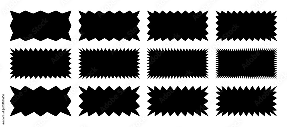 Zig Zag Edge Rectangle Shapes Set. Vector Wavy Frame Rectangular. Abstract Elements Badge and Label