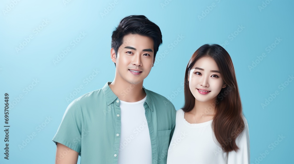 Young casual happy Asian man and woman Young casual happy Asian man and woman