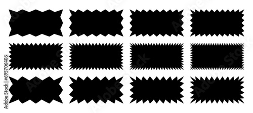 Zig Zag Edge Rectangle Shapes Set. Vector Wavy Frame Rectangular. Abstract Elements Badge and Label