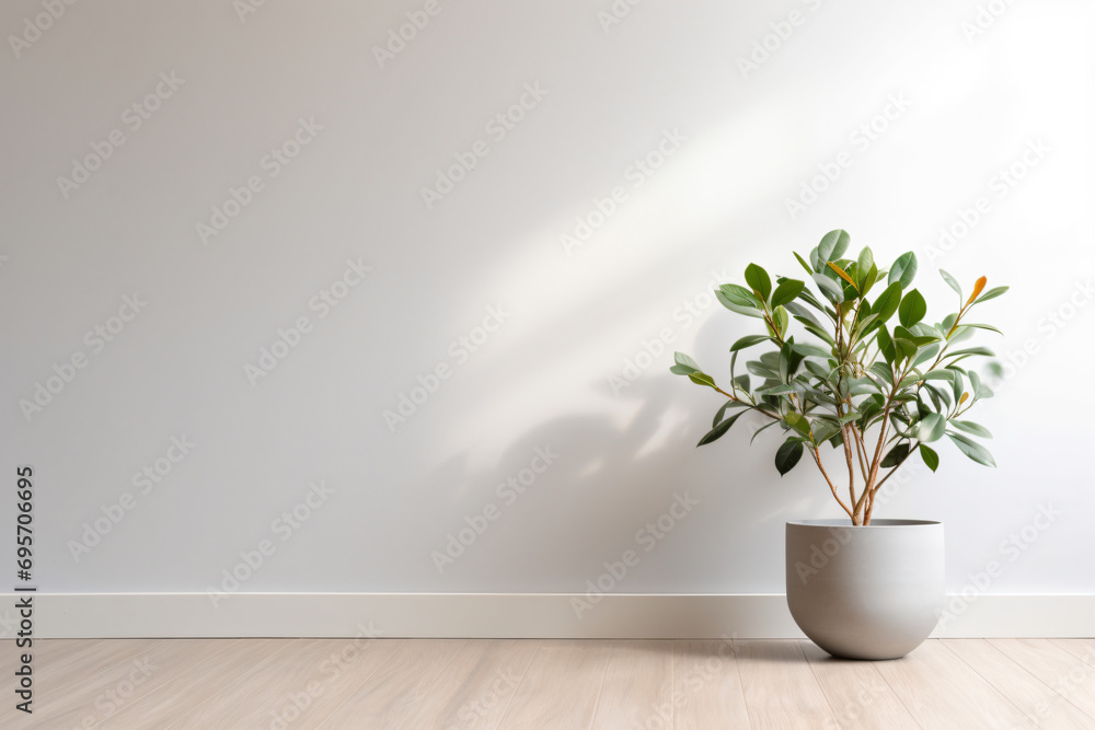 a plant in a pot on a wooden floor