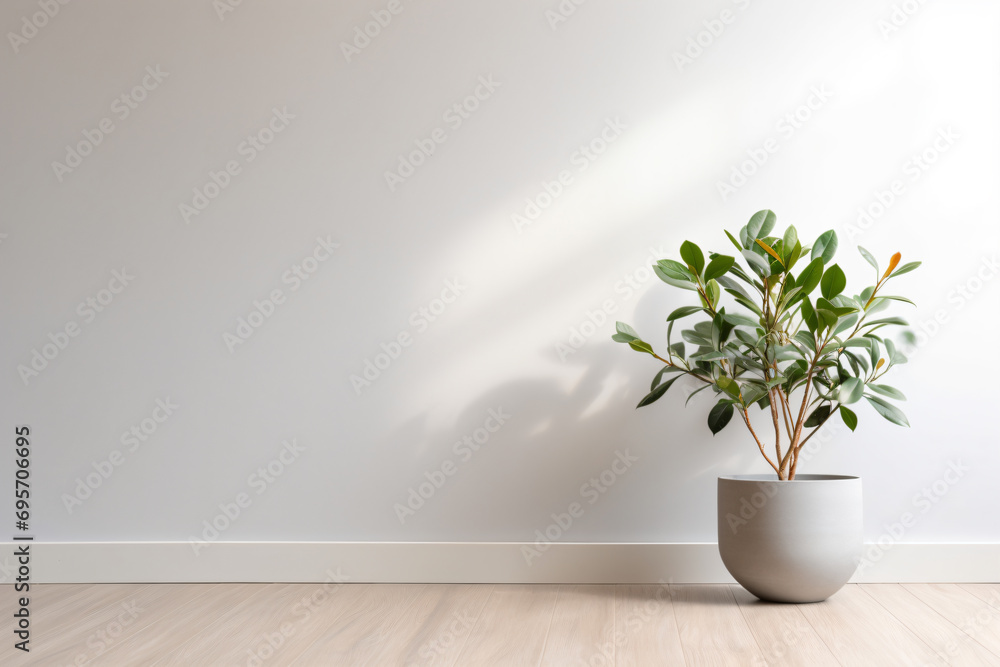 a plant in a pot on a wooden floor a plant in a pot on a wooden floor
