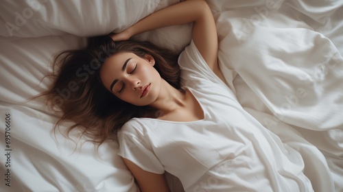Young woman sleeping in bed at home, 