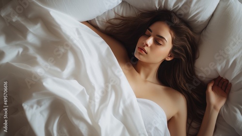 Young woman sleeping in bed at home, 