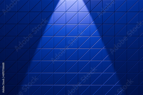 background for logo design mockup, blue wall with a spot light in center for mockup, blue backdrop, 3d render