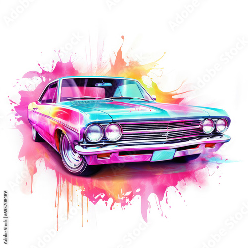Coupe car in neon style Illustration  Generative Ai