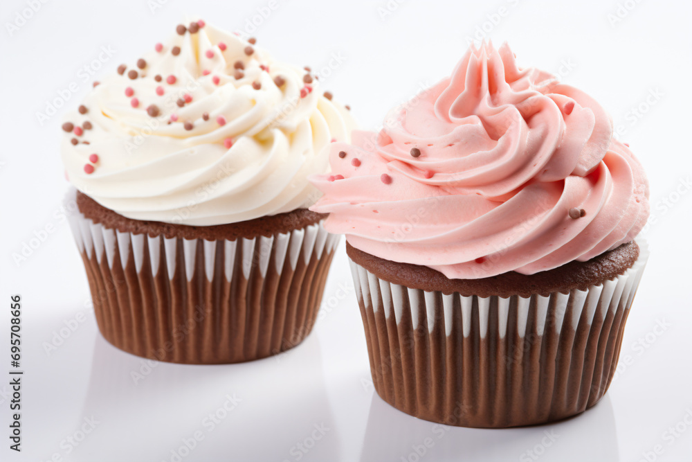 two cupcakes with pink frosting and sprinkles two cupcakes with pink frosting and sprinkles