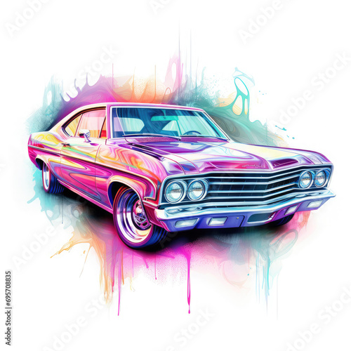 Coupe car in neon style Illustration  Generative Ai