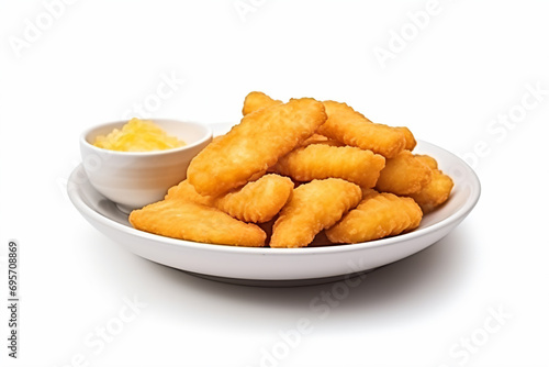 a plate of fried tater tots with a side of mustard photo