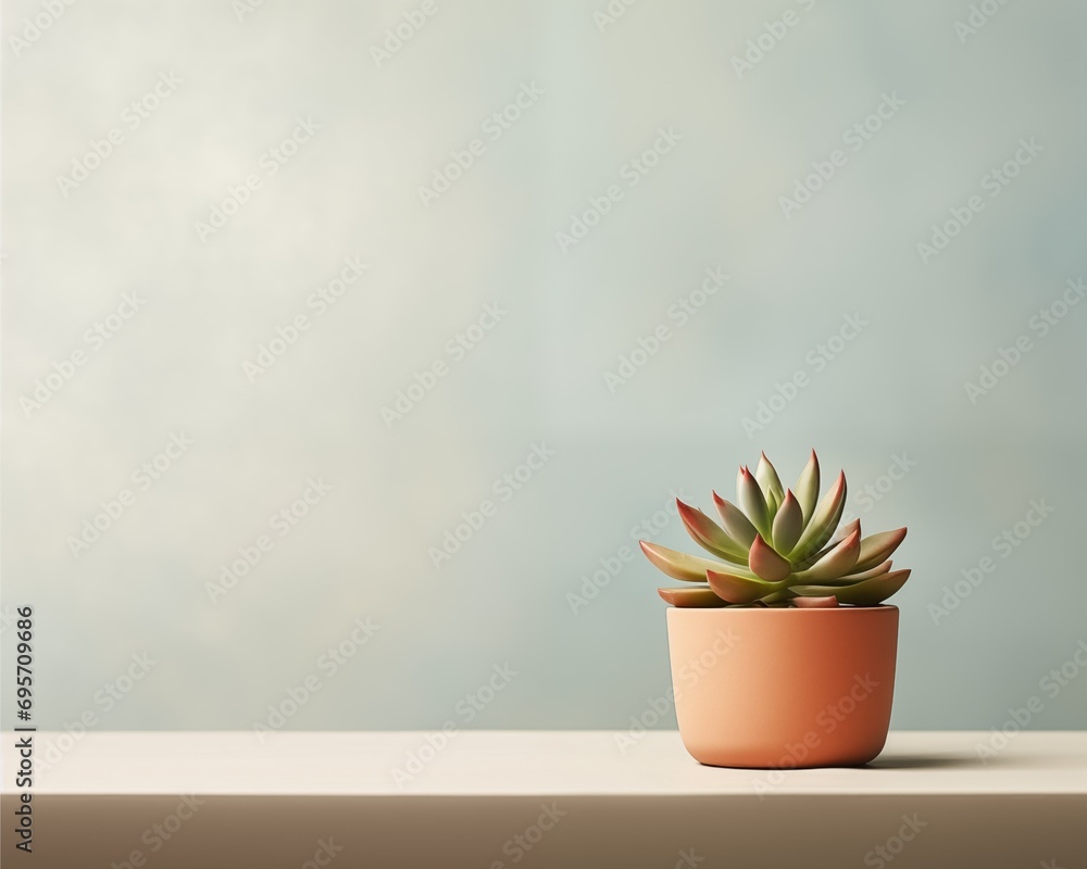 Succulent plant in pot on wooden table. 3d render