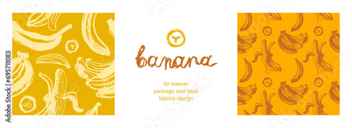 Vector banana seamless pattern for tropical banner design. Banana background. Naive hand-drawn crayons fruit backdrop. Bananas ornament.