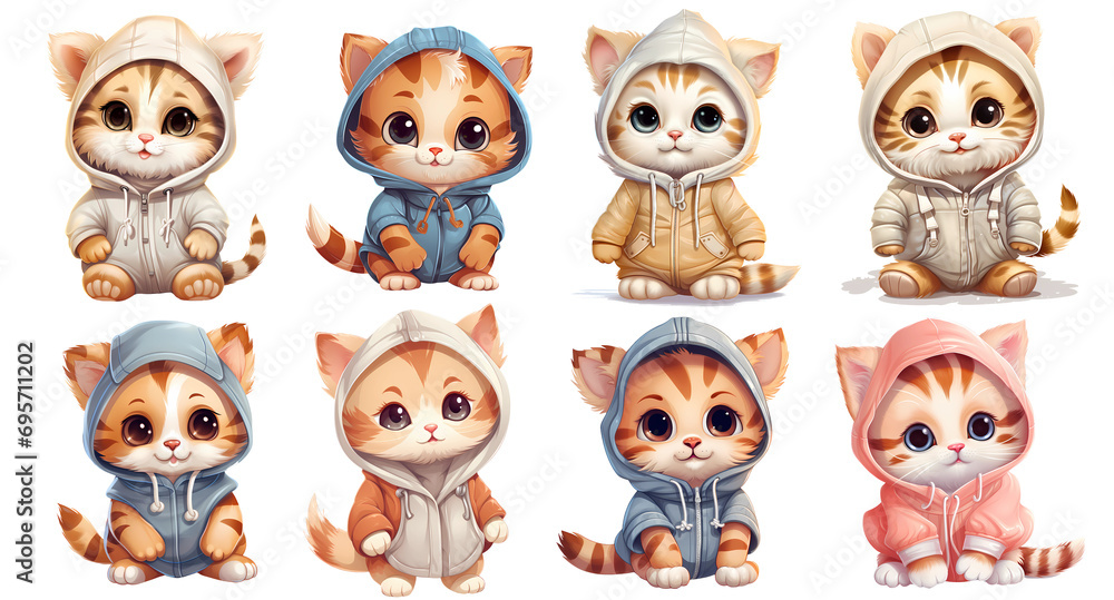 set of cute cats, Kitten on transparent background, generated ai