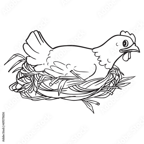 broody hen line vector illustration