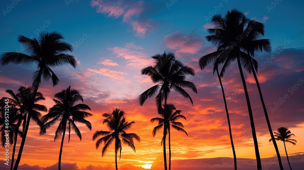 Silhouette Of Palm Trees at Tropical Sunrise