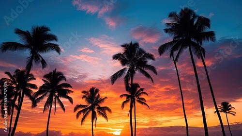 Silhouette Of Palm Trees at Tropical Sunrise