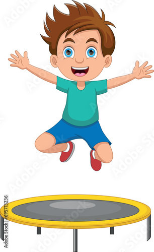 boy jumping on trampoline cartoon