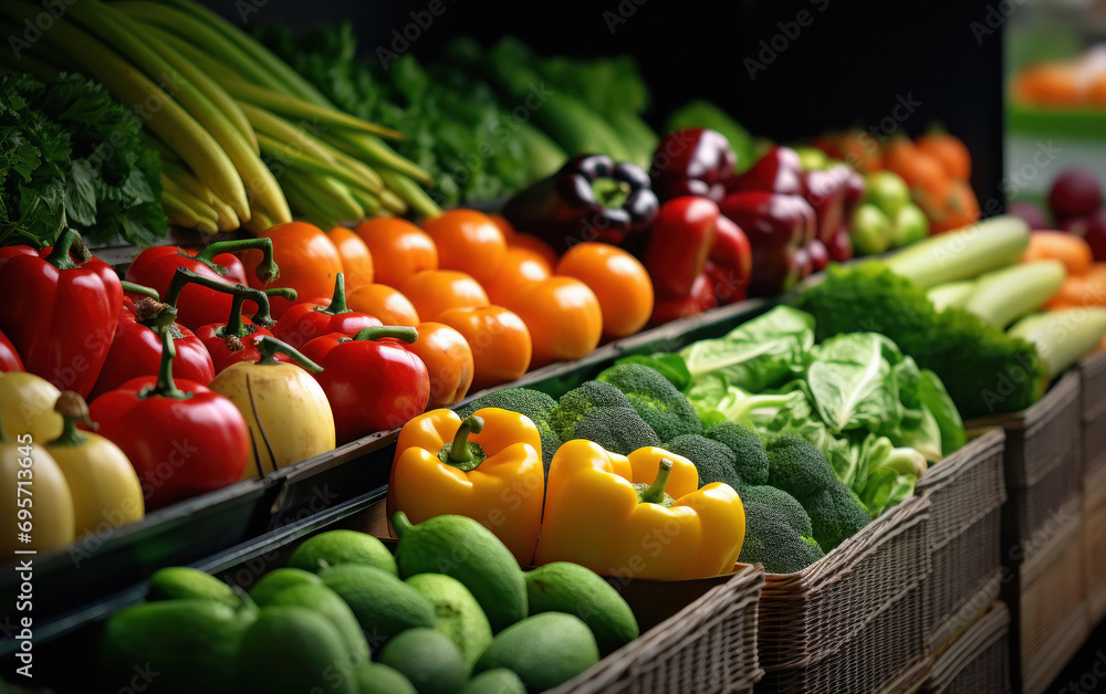 Fresh vegetables in the rack at supermarket.