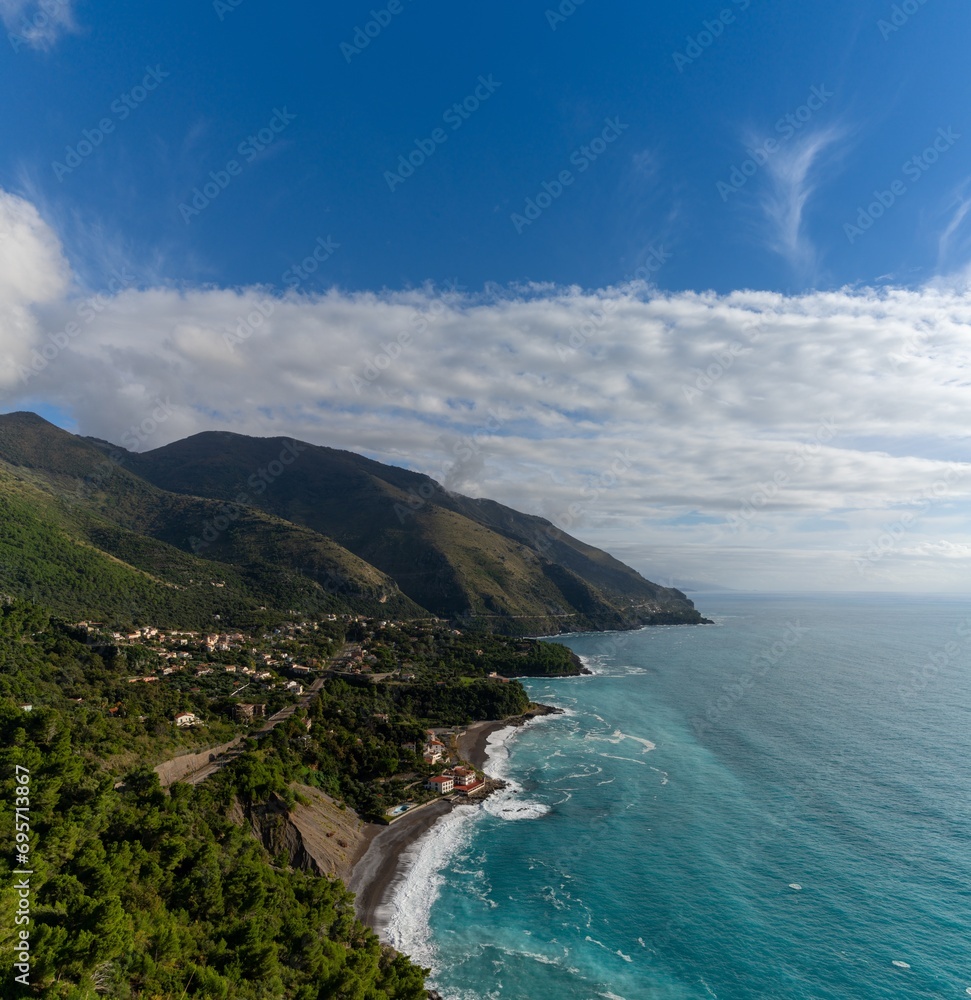 view of the Maratea Coast and the hamlet of Acquafredda on the Italian coast of Basilicata