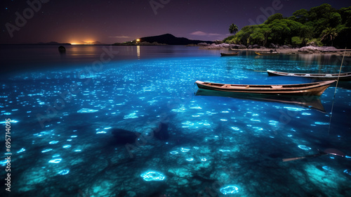 bioluminescent lake. Generative Ai © Shades3d