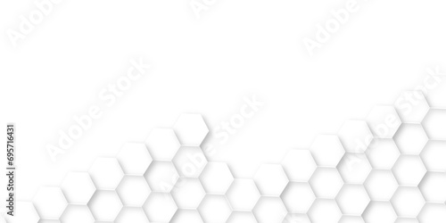 Abstract background with hexagons. Hexagonal structure futuristic white background and Embossed Hexagon, honeycomb white Background. hexagon concept design abstract technology background.	 photo